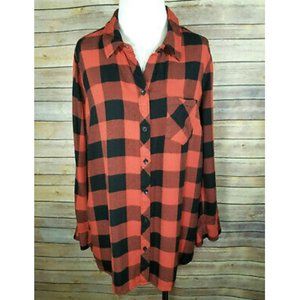 Terra & Sky Orange Black Checkered Long Sleeve Top